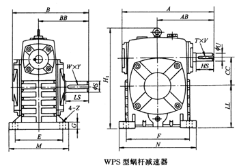 WPS型蜗杆减速器主要尺寸